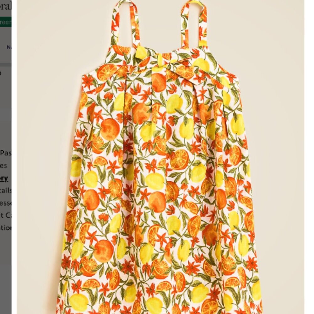 Crewcuts J Crew bow tie dress in linen citrus print sz 7